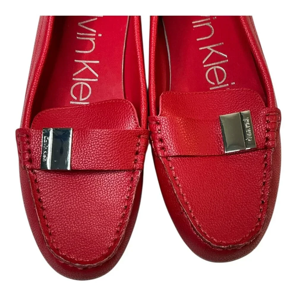Calvin Kline Lisa Pebble Leather Look Loafers Rubber Soles Silvertone Hardware 8